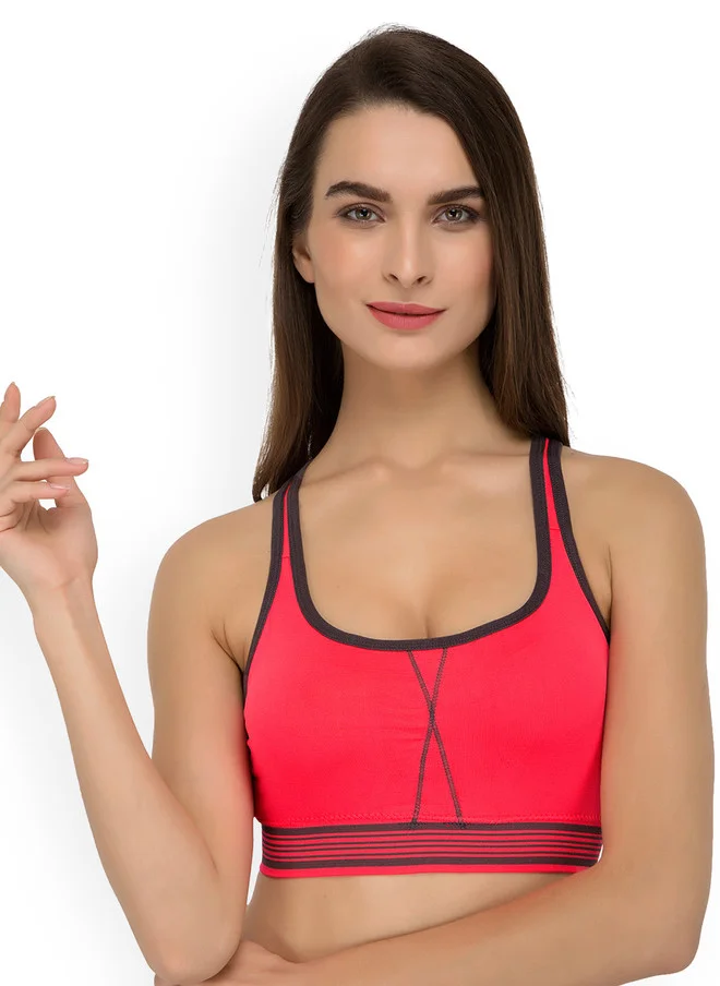 Laceandme Laceandme Red Solid Non-Wired Lightly Padded Sports Bra 4251